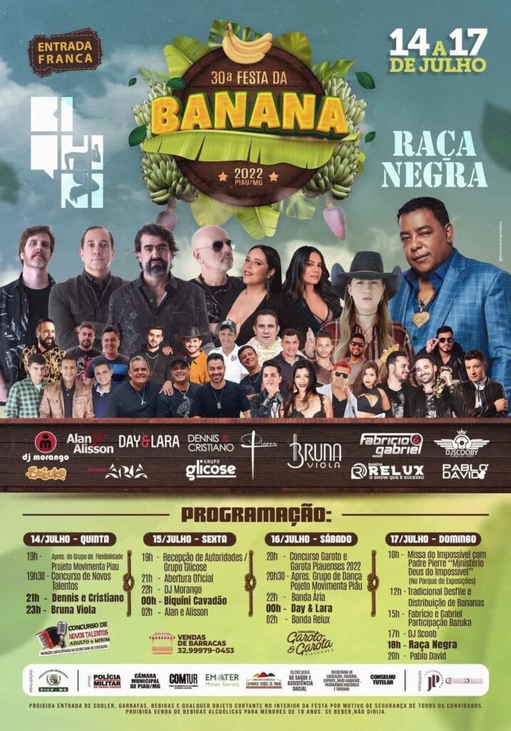 Tradicional festa da banana em Piau acontece em 14 de julho Uai Agro