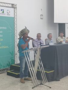 Líder indígena da Comunidade Pataxó Gerú Tucunã discursou durante o evento. (Foto: Divulgação)